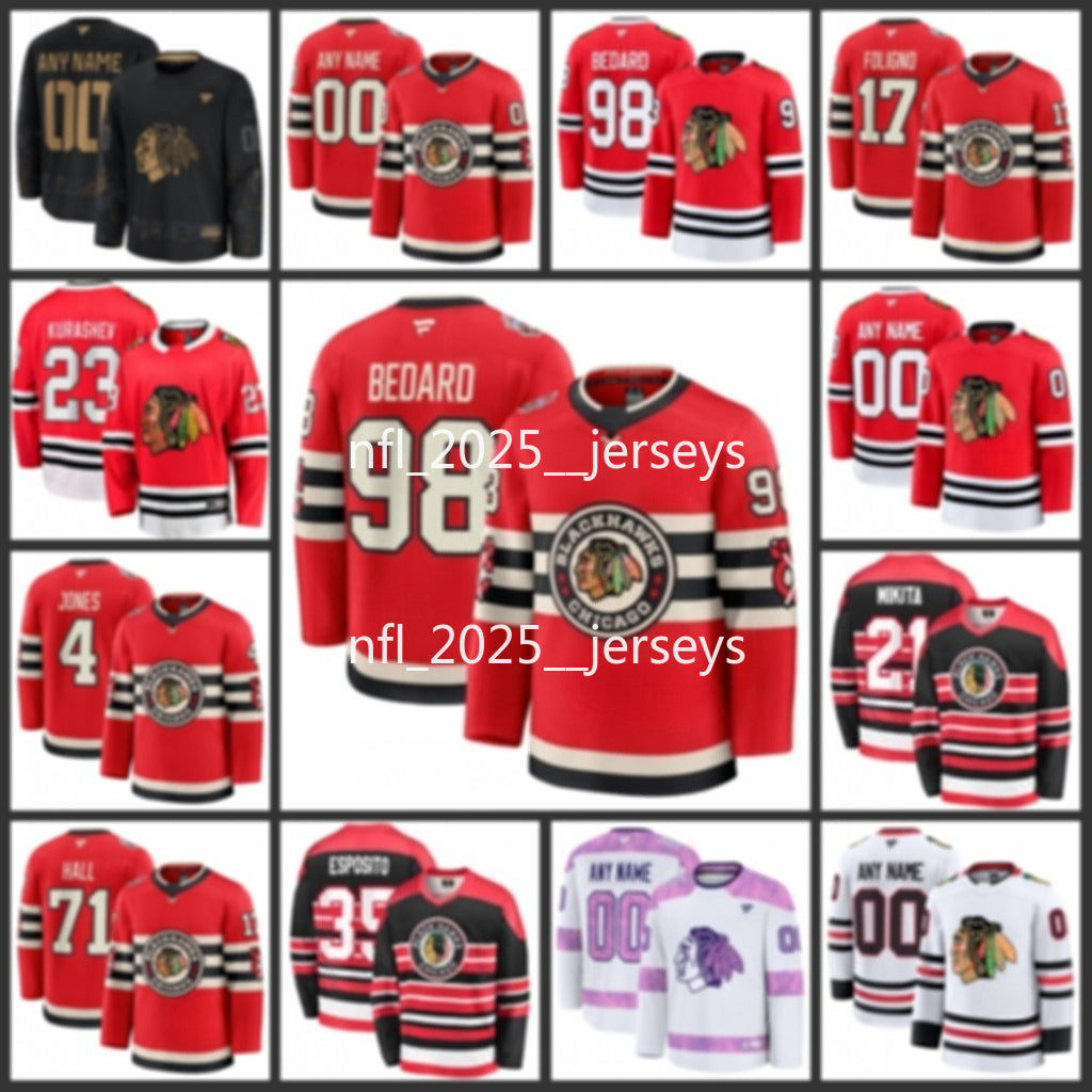 Blackhawks Connor Murphy Tony Esposito Jeremy Roenick Connor Bedard Ryan Donato Stan Mikita Custom hockey Jersey