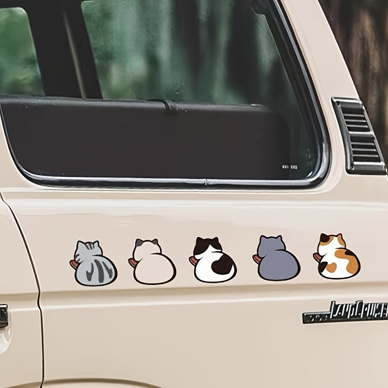 TEMU Adorable Cartoon Cat Sticker Set - Durable Vinyl Car Decals, Suitable For Trucks, Bumpers, And Notebooks | Cute Animal Themed Auto Accessories,