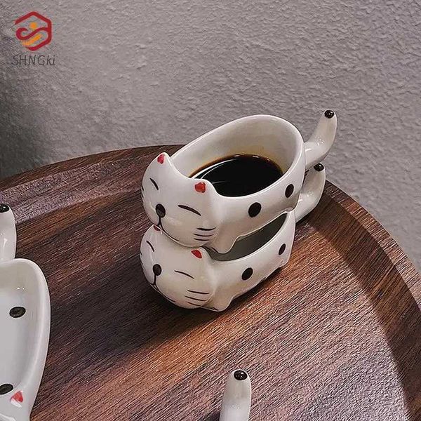 Cat Ceramic Small Sauce Dish Mustard Pesto Tomato Ketchup Soy Sauce Dish Seasoning Plate With Handle For Home Sushi Dipping Bowl Y240902