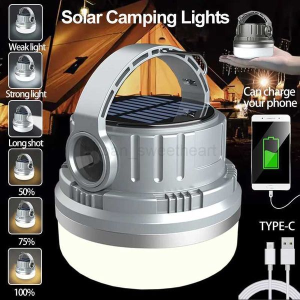 Solar Camping Lantern LED USB Rechargeable Tent Lamp Portable Camping Light with Hook Waterproof Bulb Lamps for Outdoor LightingCL240724