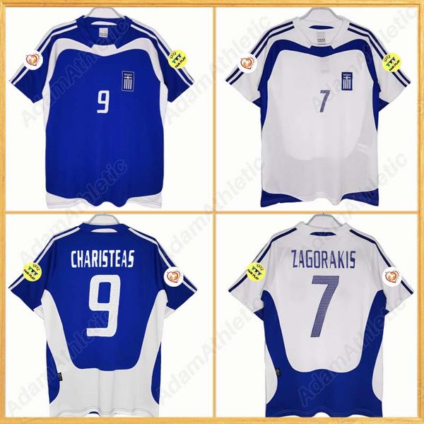 Greece retro jerseys 2004 CHARISTEAS Greece vintage football shirts ZAGORAKIS GIANNAKOPOULOS KARAGOUNIS 04 Greek classic jersey kit