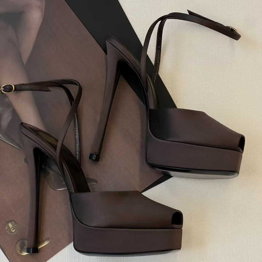 la scandale platform sandals 15cm in smooth leather macadamia platform sandals with a square open toe and covered stiletto heel featuring an adjusta