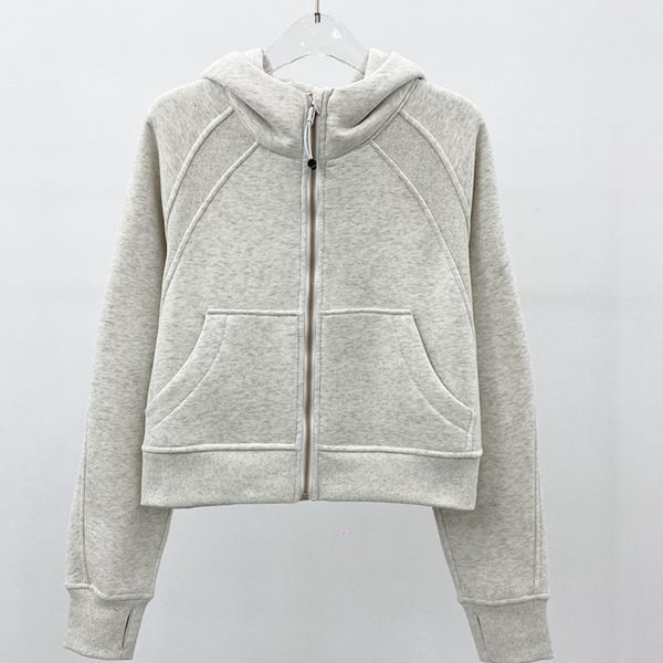 Winter Women Brushed Full Zip Hoodie Jacket Sportswear Yoga Outfits Hooded Workout Track Running Coat with Pockets Outdoor Fleeces Thumb Hol