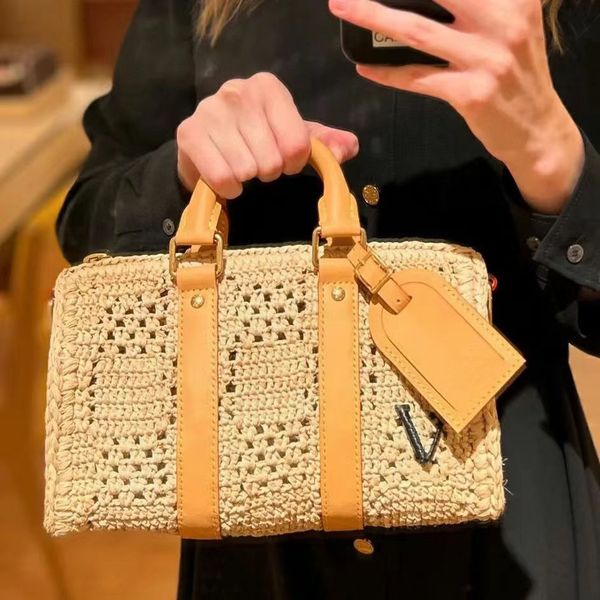 Designer Tote bag Straw Boston Bags Grass weave Cross Body Bags Knitting Bowling ball Lady SPEED 25 Purse Pillow Best Fashion Handbags Walle