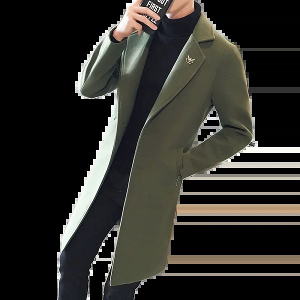 Wool coat autumn and winter oversized mens coat medium length slim fit suitable for black fashion suit collar windbreaker 240829