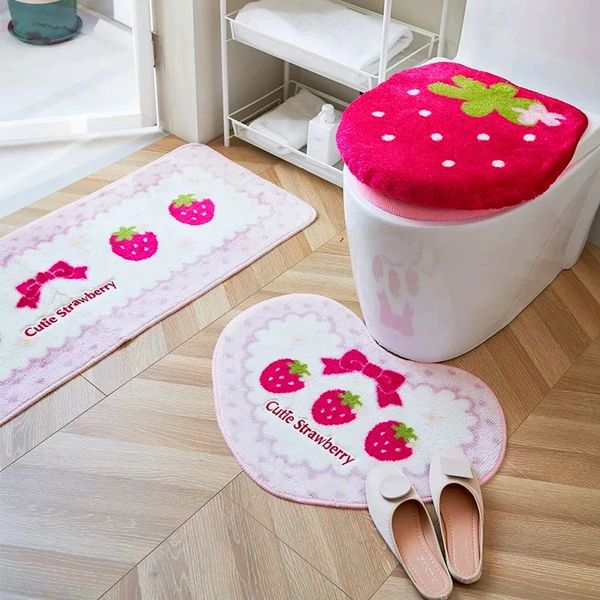 Toilet Seat Covers Free Toilet seat cover Special Powder Strawberry Bars Carpet Mantle Pad Four piece sets Toilet sets bathroom Mat 231025