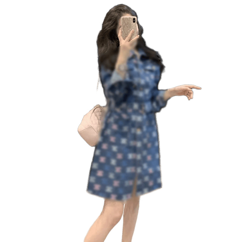 Designer&#039;s autumn new fashion trend high-quality full printed letter jacquard retro casual high-quality lapel button with belt color printed sl