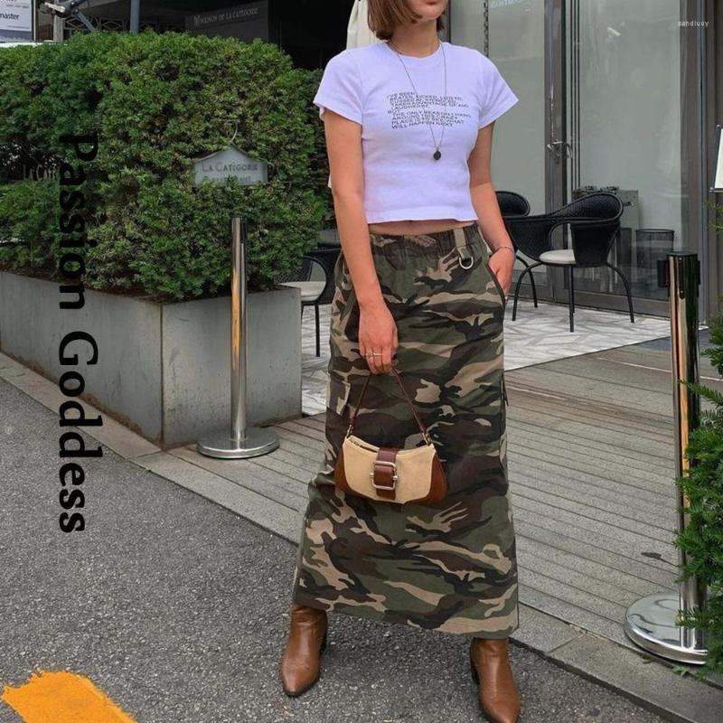 Skirts Fashion Women Camouflage Cargo Big Pockets Cool Long Outdoor Street Lady Elastic Waist Camo Maxi Skirt 2023