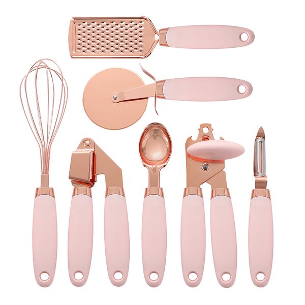 Other Dining Bar Rose Gold Utensils 7 Piece Silicone Handle Non-stick Cooking Tools Set Kitchen Gadgets Accessories 230630