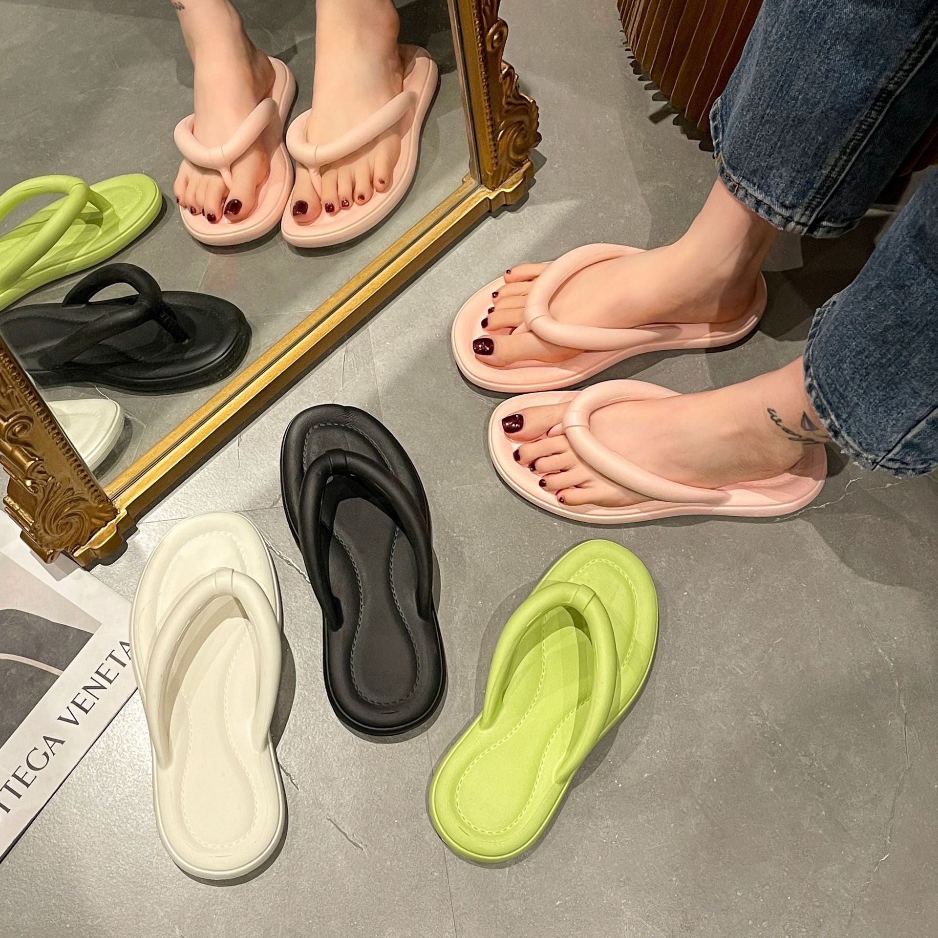 designer sandals Rimocy Lightweight Soft Sole Flip Flops Women Summer Clip Toe CloudroomWoman Casual Non Slip Flat Slides Shoes