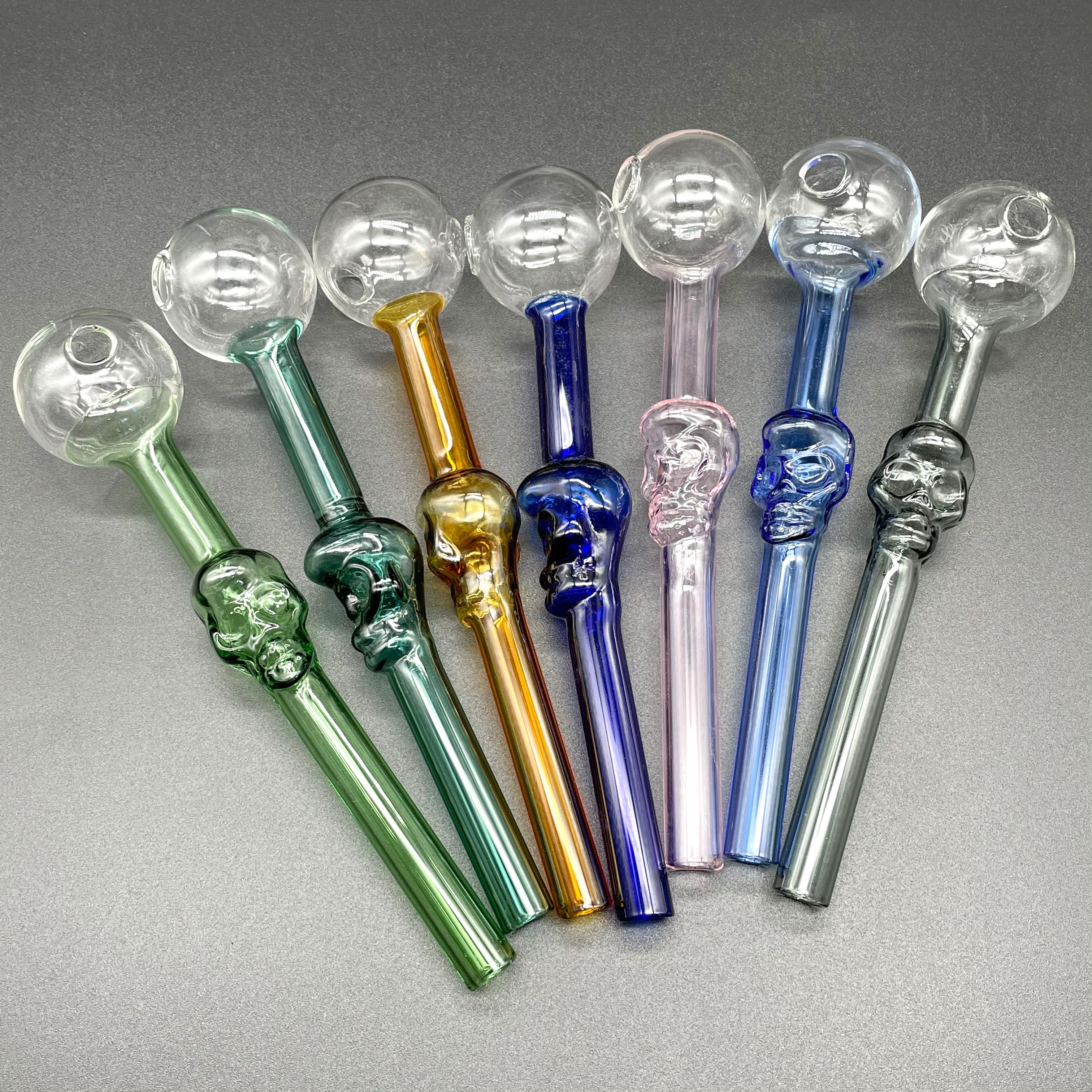 Shenzhu glass 241852 skull bubbler pyrex glass pipes Curved Glass Oil Burners Pipes 5.5 inch length glass tube Balancer Skull Pipe smoking pipes