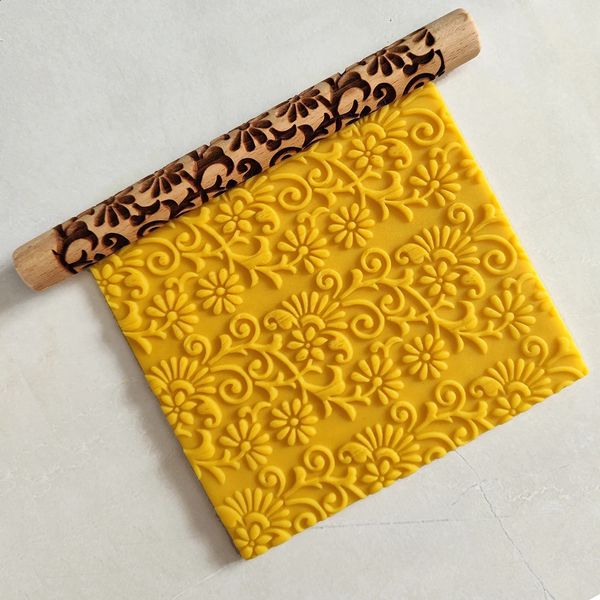 Flower n Natural For Cookies DIY Baking Dough Fondant 3D Wooded Embossed Rolling Pins 250113
