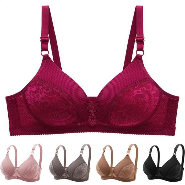 Women Lace Floral Breathable Gathered Underwear Wireless Push Up Padded Bralette Tops Plus Size Bras Lingerie Brassiere Vest 250122