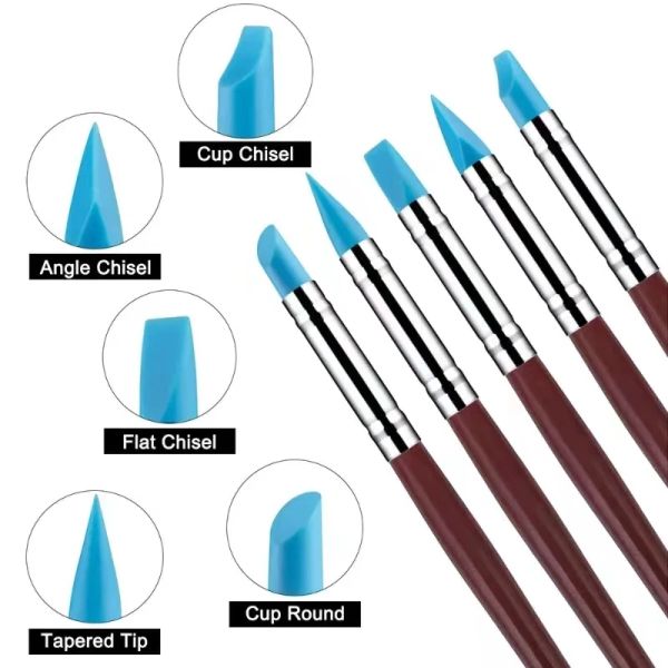 5Pcs-set Silicone Clay Sculpting Tool for Brush Pen Modeling Dotting Craft Nail Art Pottery Clay DIY Carving Sculpture Tools