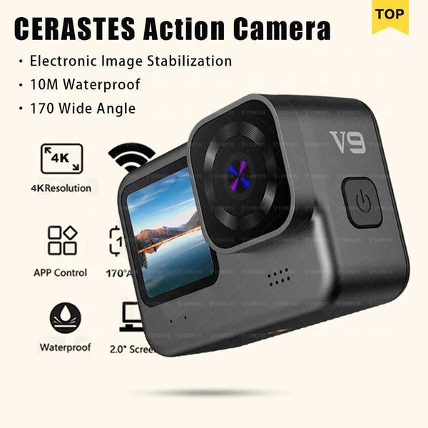 Sports Action Video Cameras CERASTES 2024 New 4K60FPS WiFi Seismic Action Camera with Remote Control Screen Waterproof Motion Camera Pro Dri