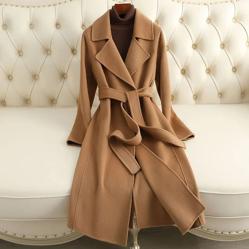 Woolen Coat 100% Wool Women 2025 Autumn Winter Fashion Cashmere Woolen Jacket Long Coat Streetwear Camel Black Outerwear Female