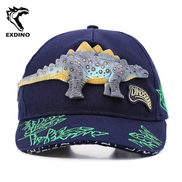 Exdino Kids Duck Tongue Baseball Cap 3d Dinosaur 3-8y Garotos Algodão Ajuste Novo Childrens Sports Sun Hats StegoSaur Z250118