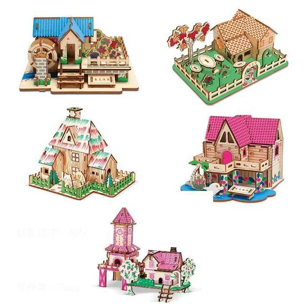 3D Jigsaw Puzzle Game Handmade Wooden Assembled Building Model Windmill Childrens DIY Educational Early Childhood Toys Gift C250211