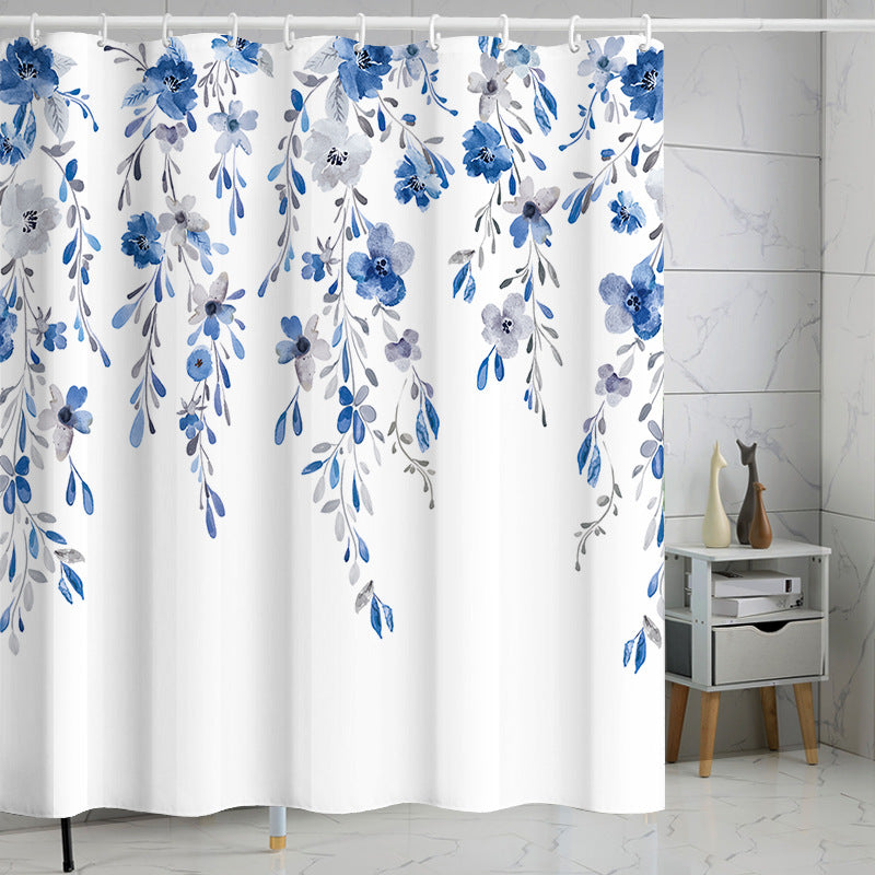 YL-37114 digital shower curtain cross-border plant flower waterproof polyester bathroom four-piece set dry and wet separation moisture-proof