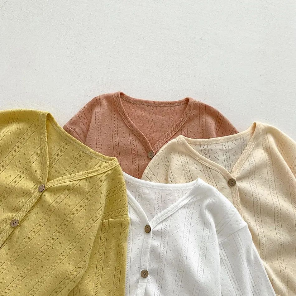 K543 Kids Clothes Toddler Summer Jacket Infant Korean Casual Tops Boys Girls Lightweight Long Sleeve Outerwear Solid Color Cardigan