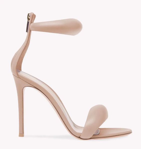 Elegant Summer Brand Bijoux Leather Sandals Shoes Nude Black Gold Women Bubble Front Strap High Heels Party Wedding Luxury Lady Walking EU35