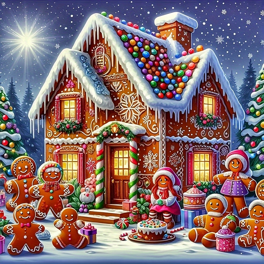 TEMU Christmas Cottage Diamond Painting Kit For Adults - 1pc Acrylic Diy Round Set, Paint By Numbers Wall Decor Craft For Beginners Without Frame