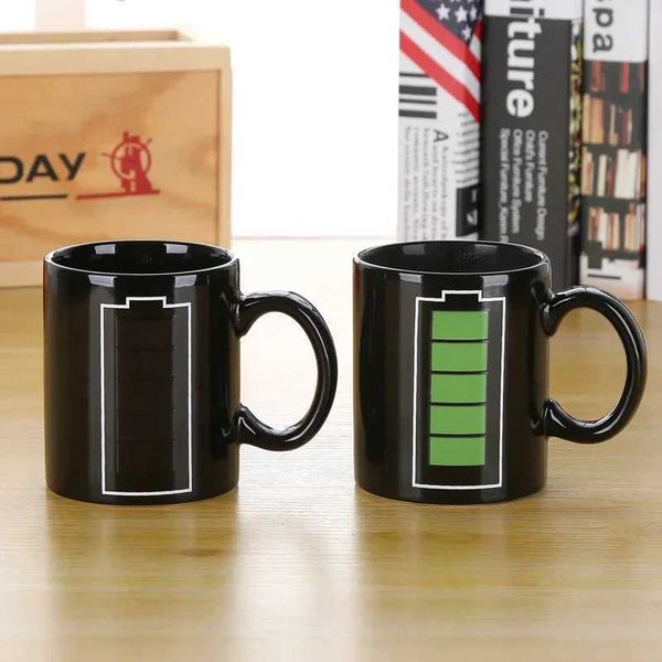 Color Change Ceramic Cup Battery Pattern Thermal Sensing Magic Cup Anti scaling Milk Juice Cup Novel Childrens Gift Cup X241205