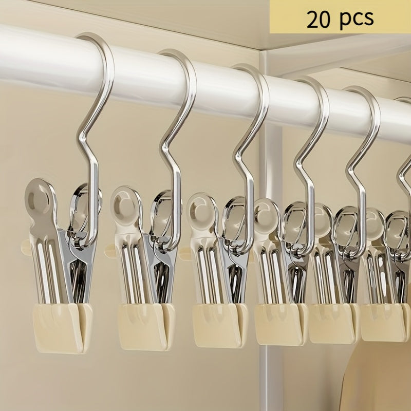 TEMU 20pcs Stainless Steel Multi-functional Hangers With Hooks For Shirts, Pants, Skirts - Traceless Closet Organizer Clips For Storage, Durable &