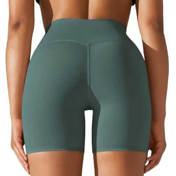 Solid color soft womens yoga shorts high waisted pocket tight fitting 4-point shorts fitness running sports shortsXJ250111