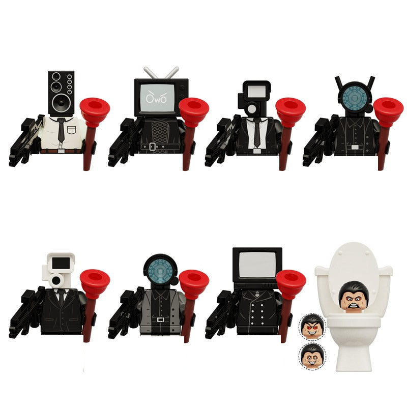 8-Pack Toilet Man Minifigs Building Blocks Mini Figures Speaker TV People Monitor DIY Bricks Toys KDL818