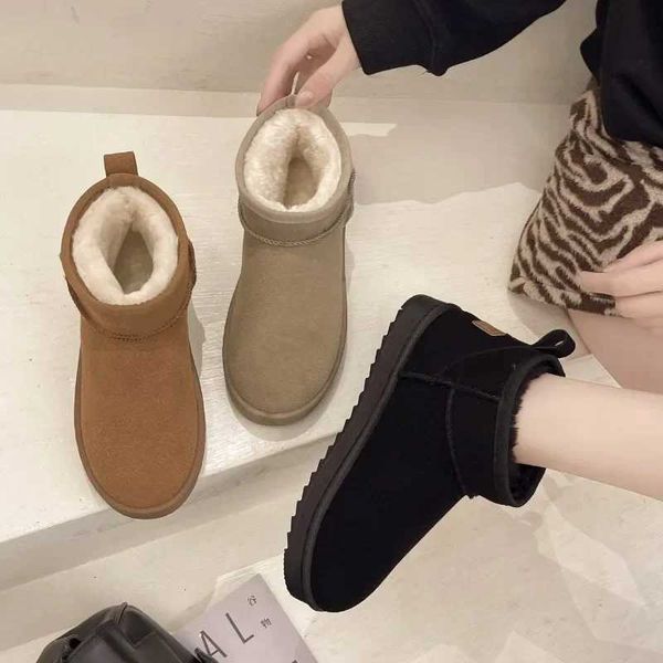 New Snow Mini Winter Sheepskin Womens Waterproof Natural Wool Boots Fur ed Ankle Warm Flat Shoes W241015 ddfb