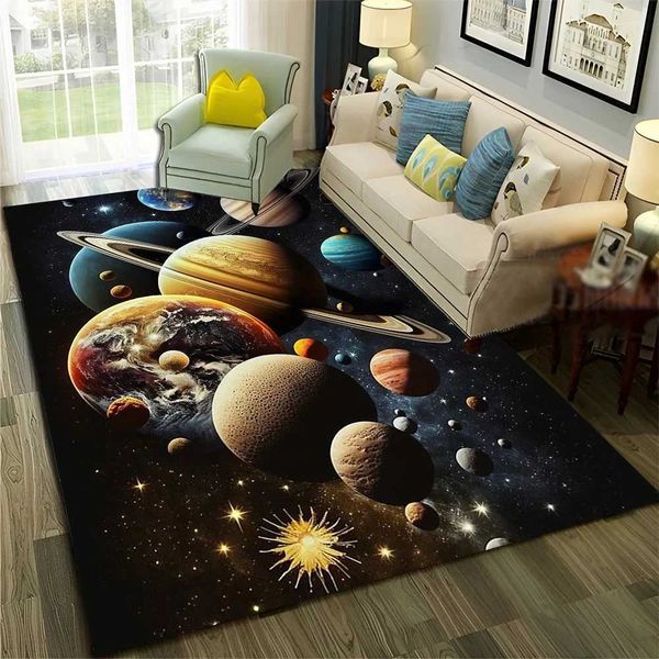 Carpets 3D Universe Space Galaxy Planet Star Carpet Living Room Bedroom Large Area Floormat Non-Slip Comfy Play Mat Decor Floor Mat J241113