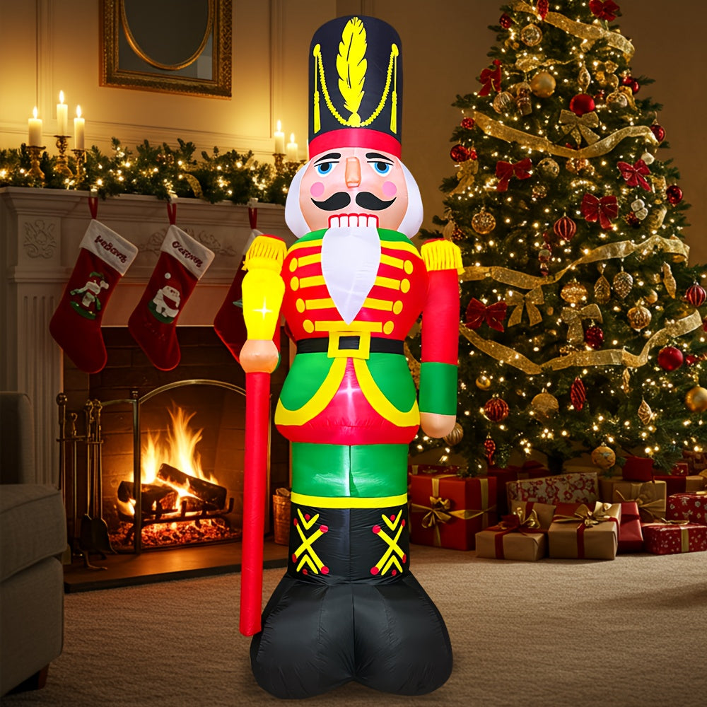 TEMU 12ft Giant Christmas Nutcracker Soldier Inflatable Decoration - Outdoor-indoor Holiday Decor With, Heavy-duty Polyester, Wide Base Stability For