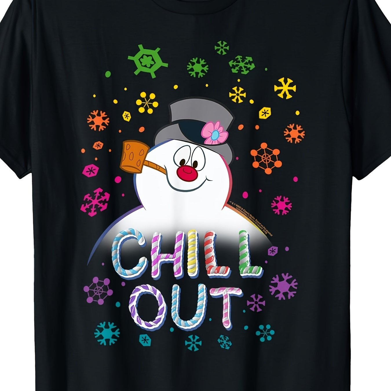 TEMU Women's Black Out Portrait T-shirt - Vintage Snowman Graphic With ' Out' Text - Soft Breathable Summer Tee - Machine Washable Casual Top For