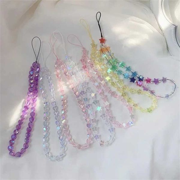 Cell Phone Straps Charms Star Beaded Phone Keychain Cute Lanyard Acrylic Beaded Korean Phone Pendant Coloful Anti-Lost Phone Stra Hanging Je