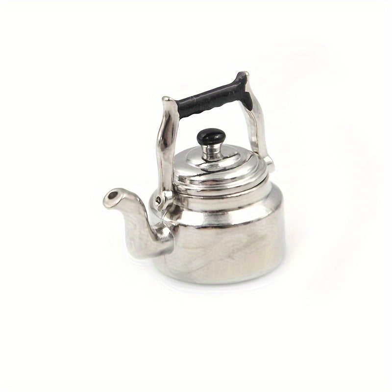 TEMU 1-12 Mini Alloy Kettle Simulation Teapot Model - Metallic Finish, Ideal For Dollhouse Decor, Indoor Playset Accessory, Playset Accessory |