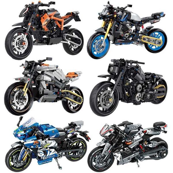 Hot Speed Champions GP Tournament Motorcycles Model Building Blocks Classical Modern Moto Dirt Bike Racing Sets Kids Toys GiftsXJ241230