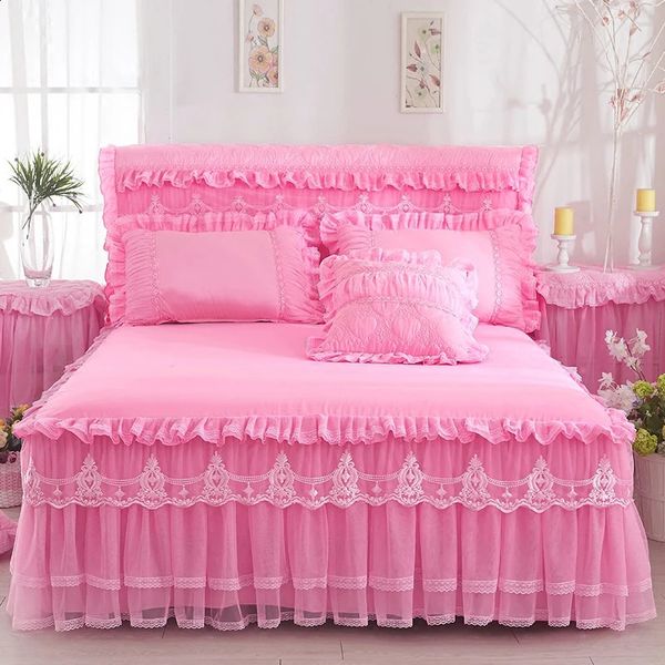 3 Pcs Bedding Set Princess Lace Bed Skirts Bedspreads Queen King Size Cute Bed Sheet for Girl Fashion Bed Cover Home Textiles 240726