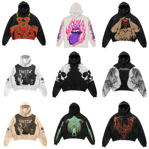 Skull Print Design Retro Gothic Hoodies For Men Hip Hop Streetwear Pullover Harajuku Sweatshirt Casual Men Clothing