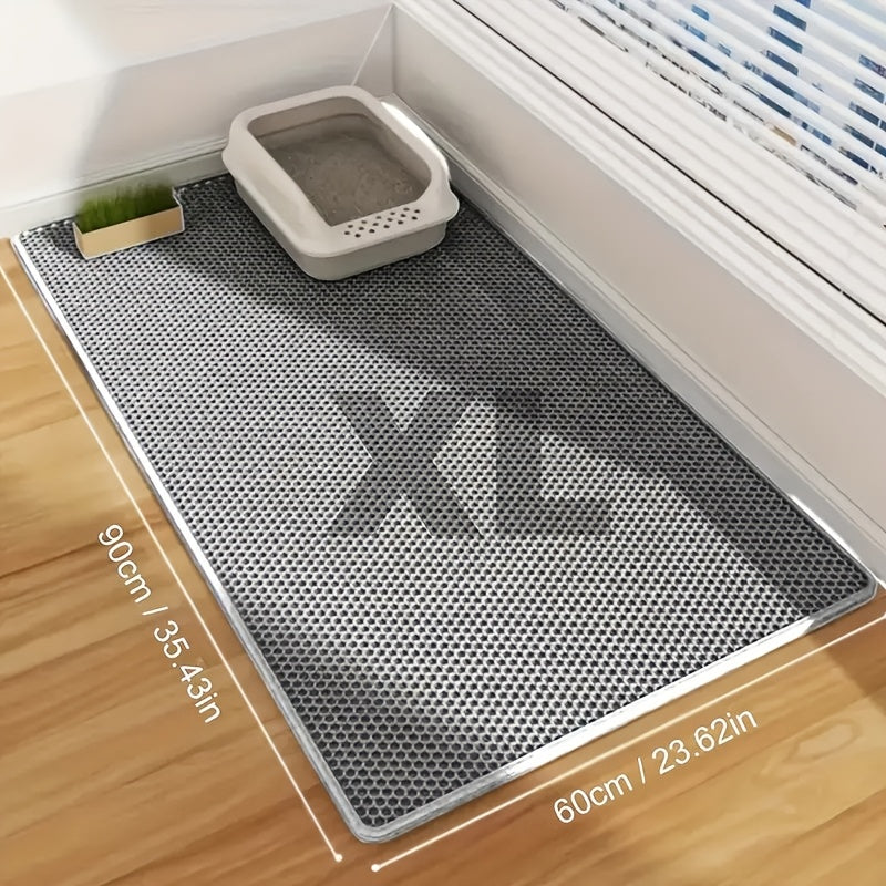 TEMU Large Double-layer Cat Litter Mat, Non-slip & , Washable Eva Material, Scratch-resistant Design For Indoor Cat Litter Boxes, Grey Perforated Mat