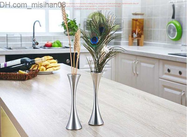 Vases European Single Round Port Flower Vases Fashion Stainless Steel Vase Home Decor Ornaments Accessories for Living Room ZA3139 Z230719