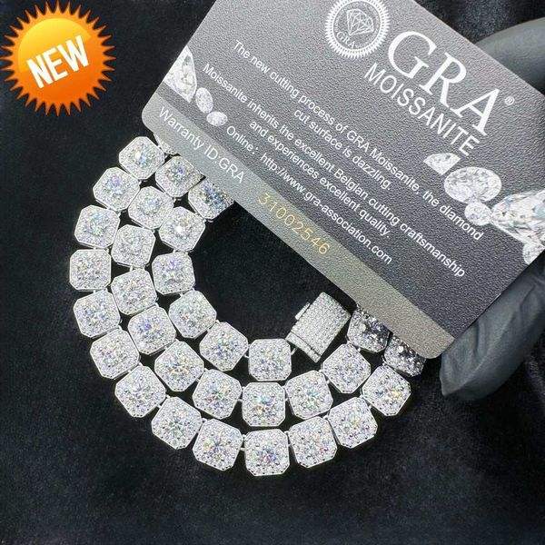 10mm-12mm Custom Size Rock-Candy Tennis Necklace Hip Hop Necklace 6mm 5.5mm Vvs Moissanite Chain With 925silver For Men