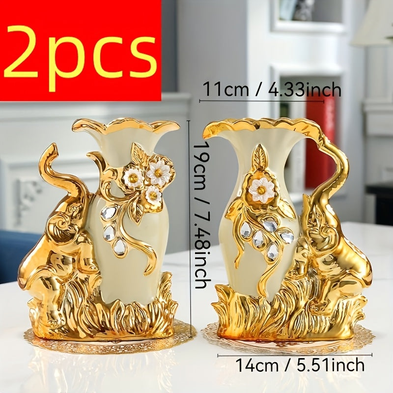 TEMU 2pcs Swan Vase Modern Ceramic Vase, Elephant Vase, Suitable For Flowers And Dried Flowers, Hand Washing Only, No Pvc, Suitable For Living Room,