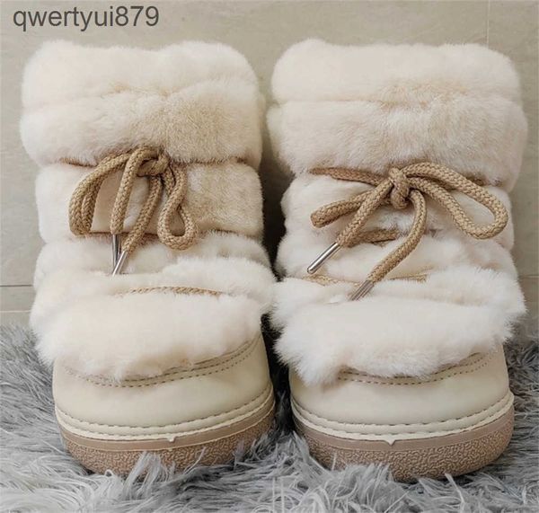 Boots Womens artificial fur boots 2024 winter snow womens furry ankle waterproof checkered ski H241120
