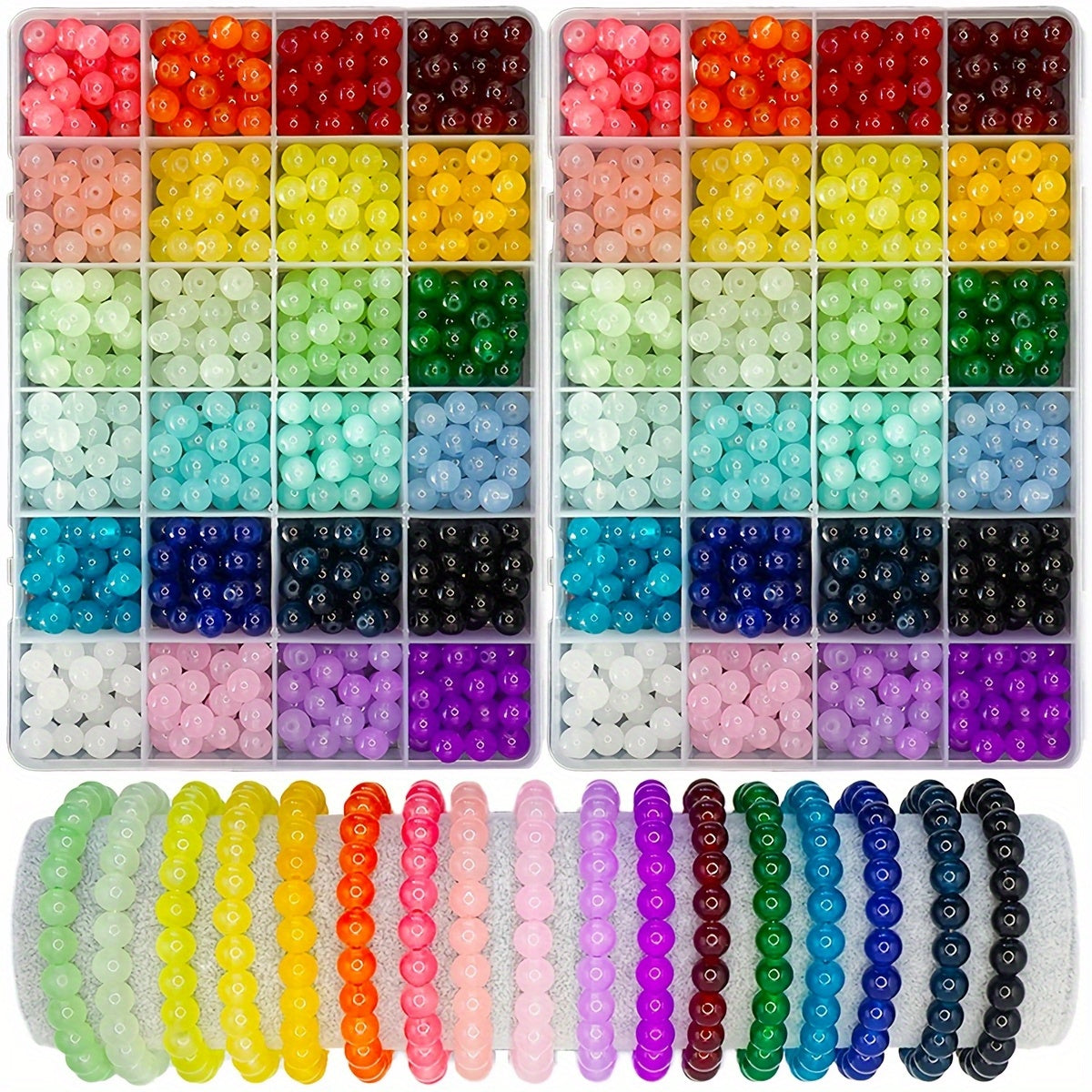 TEMU Beading Set: 600+-1200+ 8mm Glass And Beads, 56 Colors- Perfect For , Bracelets& Necklaces- Ideal For Beginners