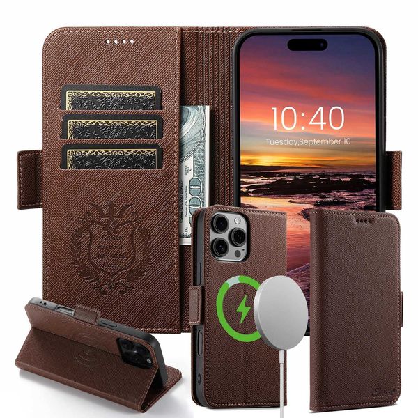 SUTENI PU Leather Wireless Charging Card Holder Stand Wallet Magnetic Button Flip Cover Phone Case For iPhone 16 Pro Max 15 Plus Z250114