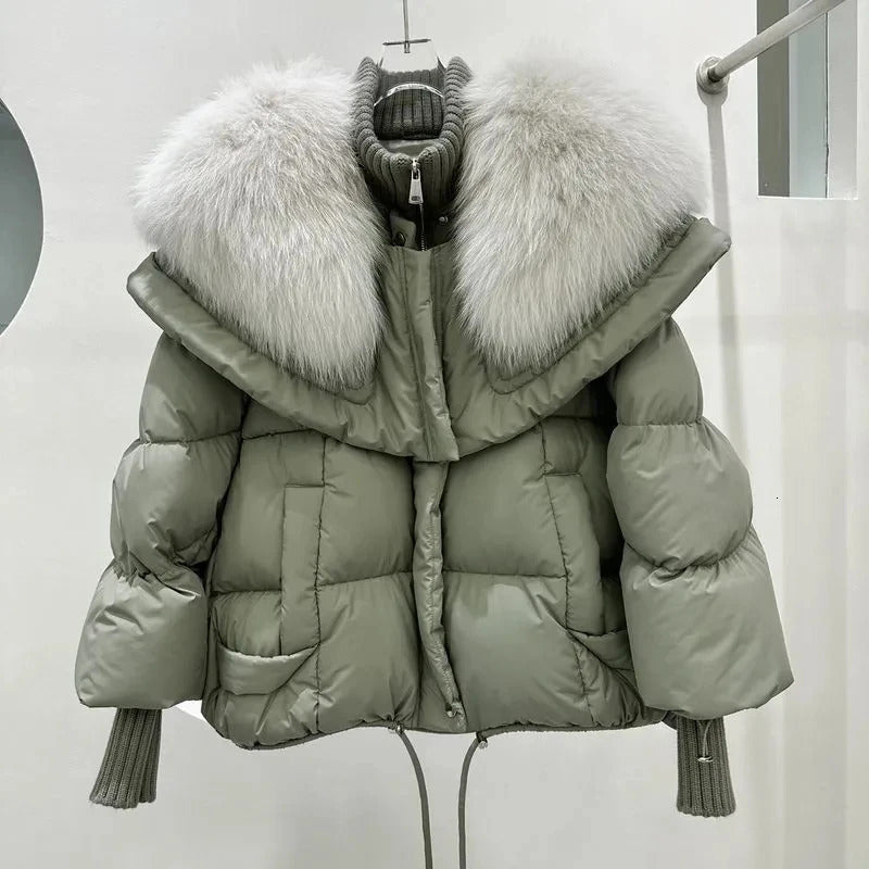 Fur Collar Goose Down Jacket Female Short Haining Winter Coat 2023 Bread Clothing Women Parkas 241011