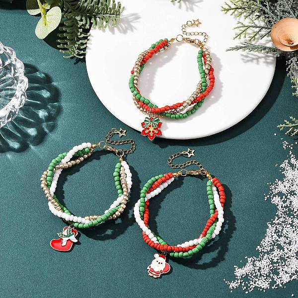 3 Stück Weihnachts-Charm-Armbänder aus Emaille