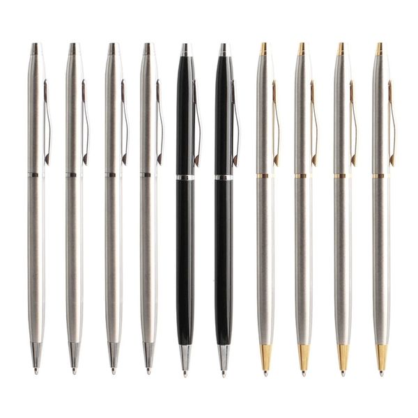 10 PcsSet Ballpoint Pen Rotating Metal Pens Stationery For Office School Supplies Ink Blue Black 07mm Writing 241114