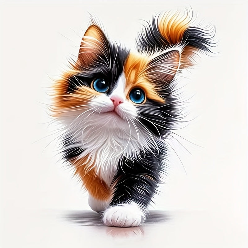 TEMU 7-inch Cute Vinyl - Cat Decal With & Tail For Cars, Laptops, Windows, -metal - Removable Multi-surface Orange-white-brown Design